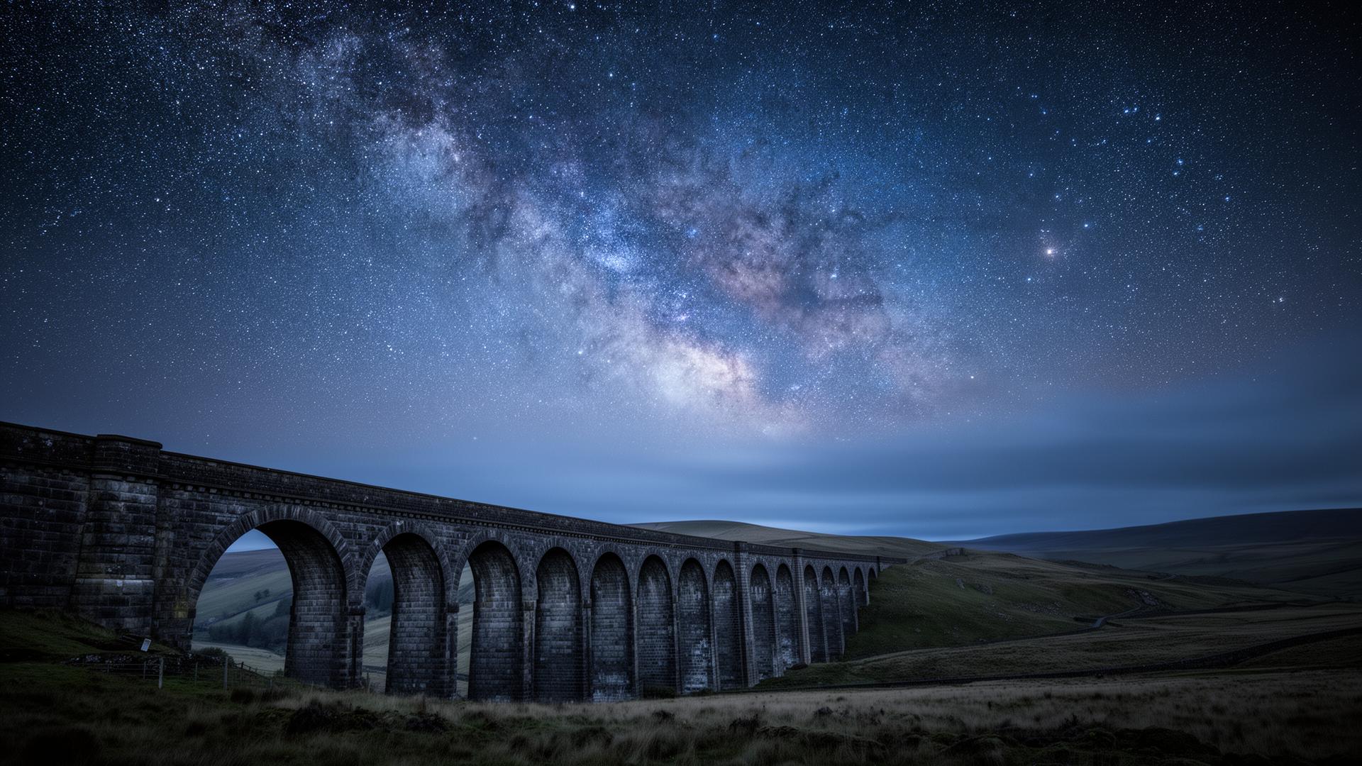 Milky Way arching over the Ribblehead Viaduct in the Yorkshire Dales